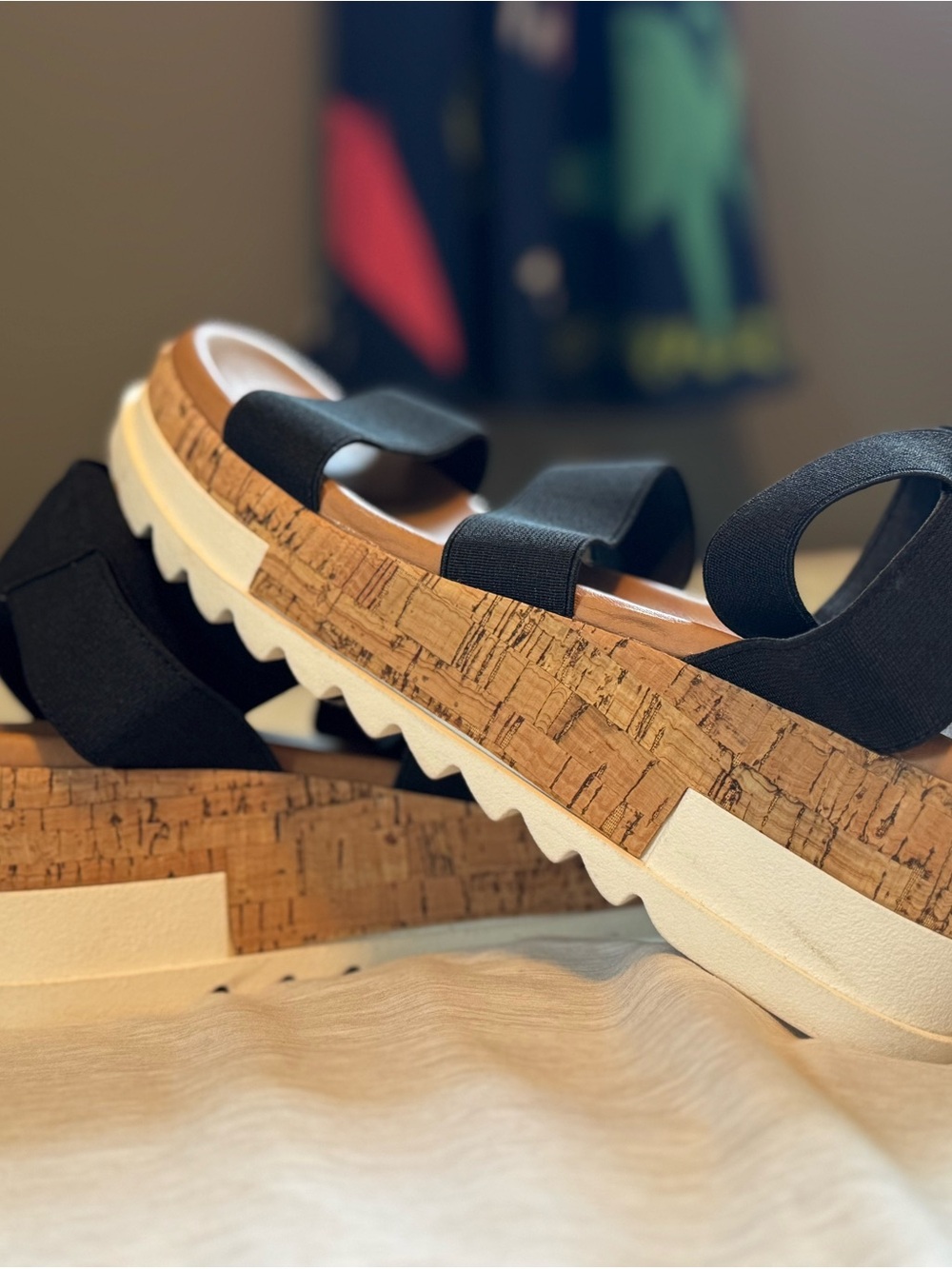 Steve Madden Black Cork Platform Sandals